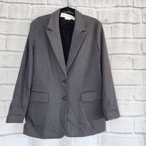Treasure & Bond Women's Black White Houndstooth Single Breasted Blazer Large